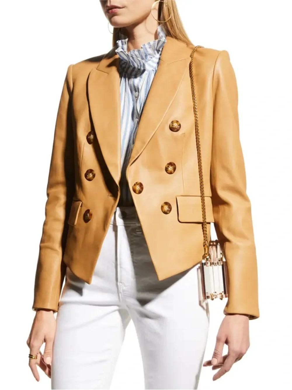 Veronica Beard Brown Cooke Dickey Lambskin Leather Double Breasted Jacket Size 2